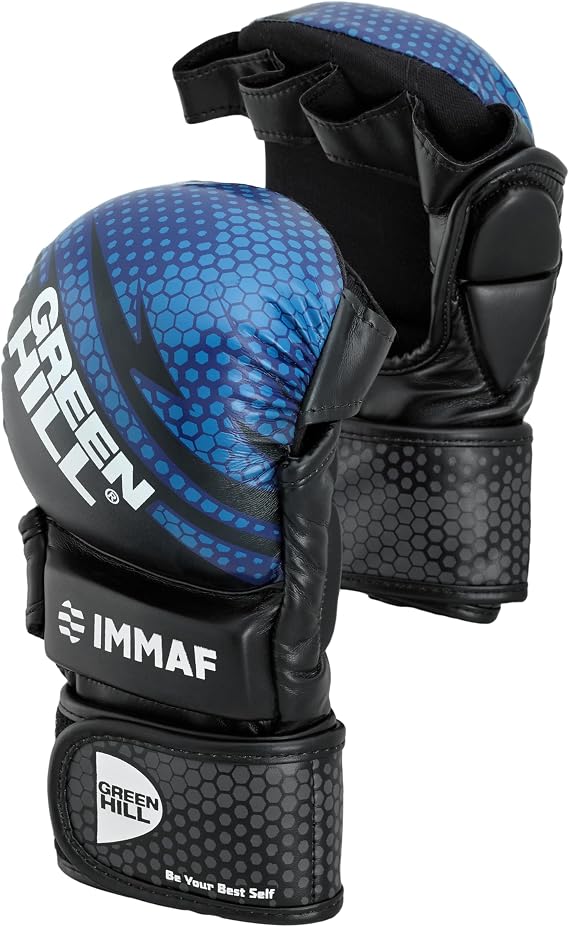 Green Hill IMMAF MMA Gloves for Men & Women, Open Finger Gloves | Synthetic leather open-finger gloves with wrist support for MMA, kickboxing, Muay Thai, training and sparring.