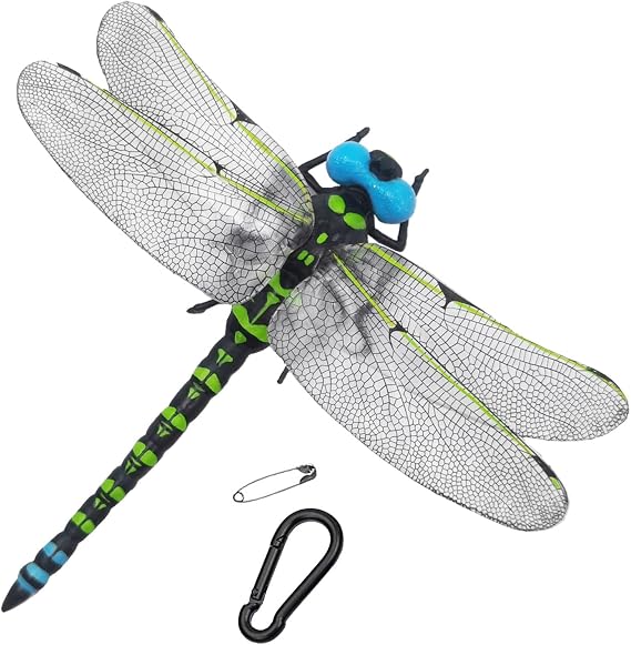 Dragonfly Hat Clip Realistic Simulated Dragonfly with Hook Clip Attach to Backpack Hat for Indoor Yard Garden Plant Decor (Green)