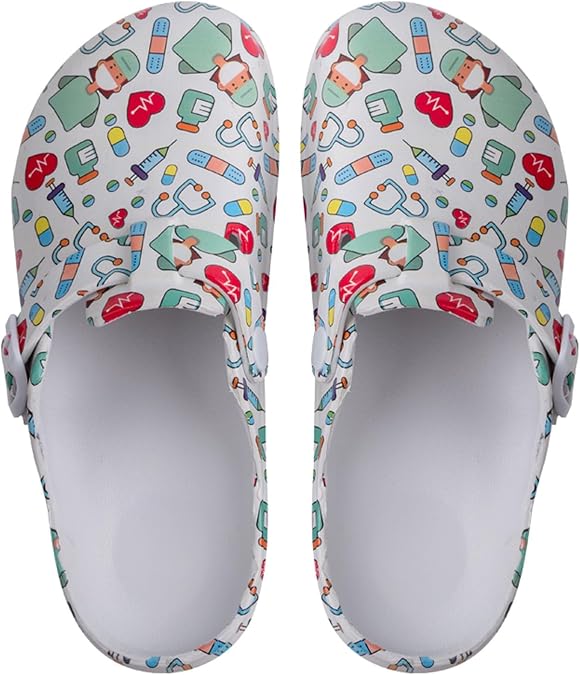 Eliogn Womens Garden Clogs EVA Slip On Comfort Shoes Cute Printed Waterproof Mules for Nurses, Home, Outdoor, Kitchen, Work Lightweight Non-Slip Foam Clogs