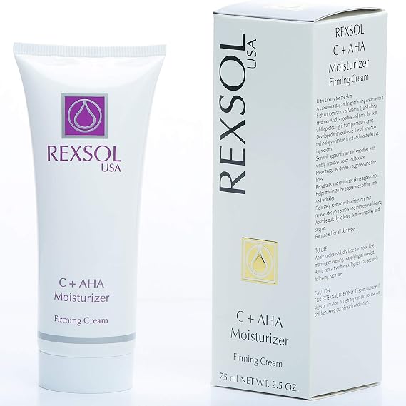 REXSOL C + AHA Moisturizing Firming Cream, 3% Vitamin C + 3% Glycolic Acid, Facial Moisturizer, 75 ml / 2.5 fl oz