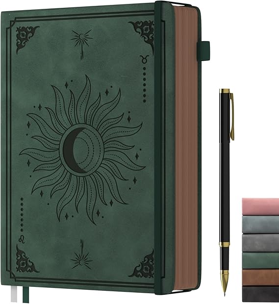 Smarpau B5 Notebook, Vintage Journal with Pen, Hardcover Leather Journals within 366 Pages 100gsm Thick Paper, Writing Journal for Business, Work, School and Travel Diary,19 x 25cm-Dark Green