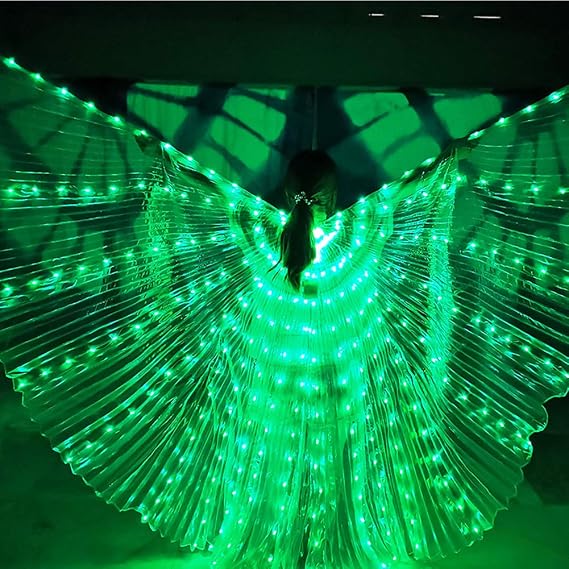 Refeng Led Luminous Butterfly Dancing Wings Five Color Dancing Luminous Props Fluorescent Belly Dance Cloak Female Angel Wings with Telescopic Stick Adult Christmas Halloween Party(Green)