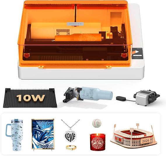 TOOCAA NOVA 10W Smart Laser Engraver,5MP AI Camera Positioning, Auto Focus, 360 Rotary Kit & Air Assist, AI Material Recognition Fully Enclosed Laser Engraving Machine for Tumblers