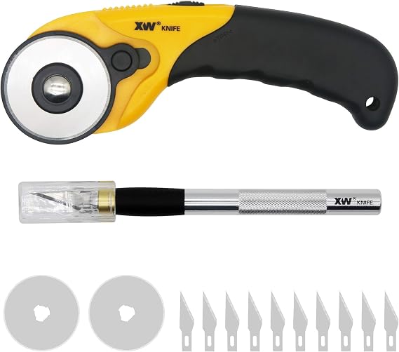XW Hobby Knife Set- 45mm SKS-7 Rotary Cutter and Precision Knife for Art, Quilting and Crafting,12 Bonus Blades
