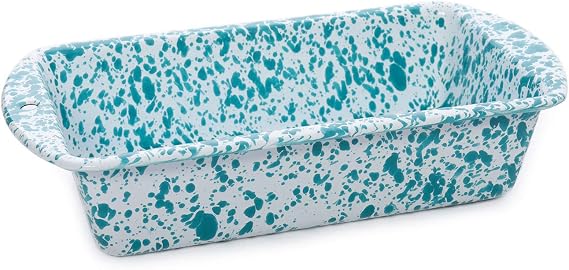 Enamelware Bread Loaf Pan, Tuquoise Marble