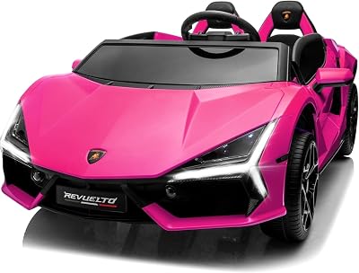 Track Seven 24V 2-Seater Licensed Lamborghini Revuelto Ride On Car for Kids with Remote Control, LED Lights, Music, Spring Suspension, Key Start, Electric Battery Powered Car Pink