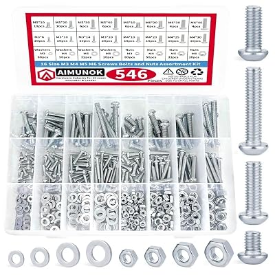 AIMUNOK 546pcs Nuts and Bolts Assortment Kit - Phillips Drive, Metric Sizes - Ideal for DIY, Household, and More - Galvanized Carbon Steel Hardware