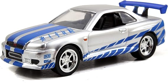 Jada Toys Fast & Furious 1:55 Brian's 2002 Nissan GT-R R34 Build N' Collect Die-cast Model Kit, Toys for Kids and Adults, Blue