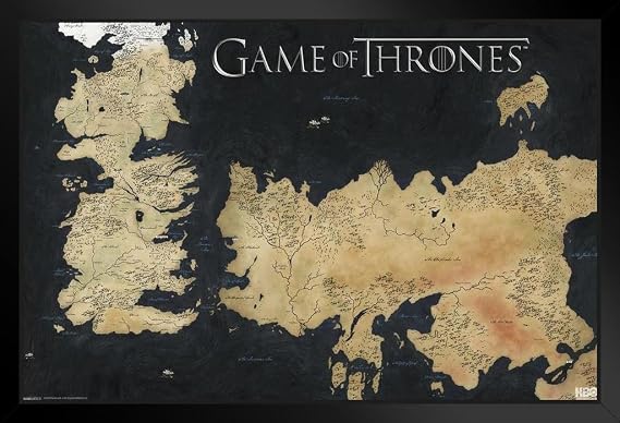 Pyramid America Game of Thrones Westeros Essos Map Black Wood Framed Poster 20x14