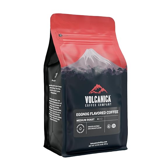 Volcanica Eggnog Flavored Coffee, Whole Bean, 16-ounce
