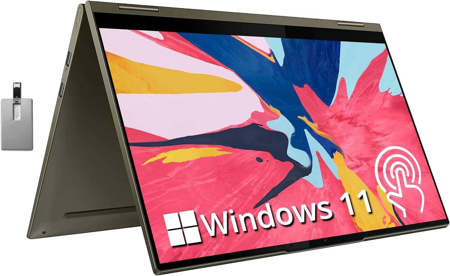 Lenovo Yoga 7i 2-in-1 360° 15.6 Touch Screen Laptop, Intel Evo Platform Core i7 1165G7, 12GB RAM, 512GB PCIe SSD, Intel Iris Xe Graphics, Backlit Keyboard, Win 11, Dark Moss, 32GB USB Card