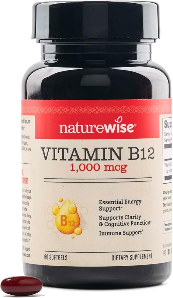 NatureWise Vitamin B12 1000 mcg - Dietary Supplement for Supporting Energy Metabolism, Mental Clarity, Nervous System Health - Easy-to-Swallow, Soy & Gluten-Free - 60 Softgels[60-Day Supply]
