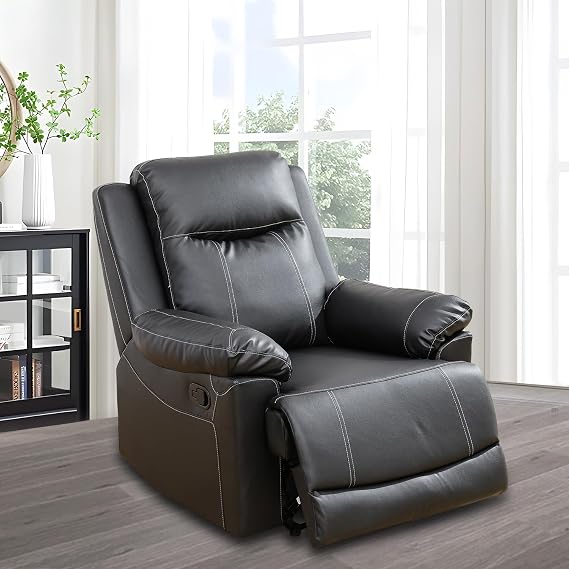 Living Room Furniture, Leather Recliner Chair, Manual Reclining Chair for House/Bedroom/Office/Apartment (Black/1 Piece)