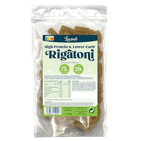 Locawo High Protein & Low Carb Pasta Rigatoni 76% Less Carbohydrates 12 Times Amount Fibre Vegan