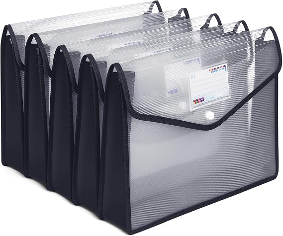 Plastic File Folders, Waterproof Transparent Expandable File Organiser, Portable Large Capacity A4B4 File Wallet for Office/Business/School (5 Pack)