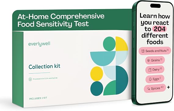 Everlywell Food Sensitivity Comprehensive Test - Learn How Your Body Responds to 204 Different Foods - At-Home Collection Kit - CLIA-Certified Labs - Ages 18 Plus