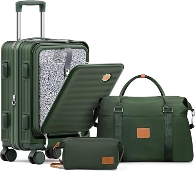 Joyway Carry on Luggage 20 Inch with Front Pocket, PC Hardside Expandable Luggage Set 2 Piece with TSA Lock and Spinner Wheels, Dark Green