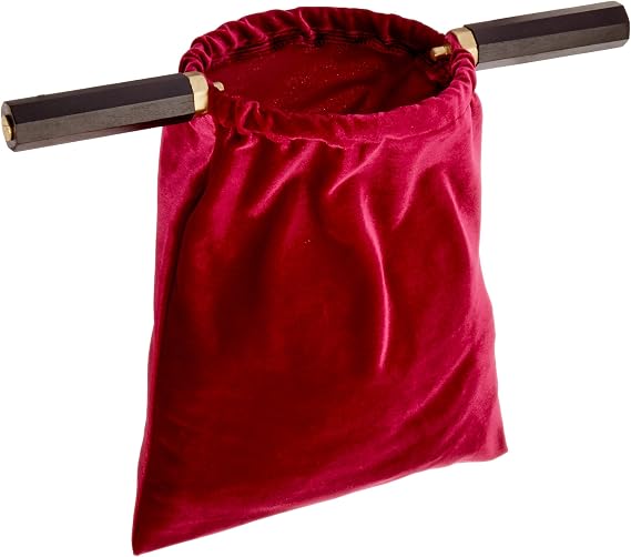 Velvet Church Tithe Offering Bag with Wooden Handles, Maroon, 11 1/4 Inch