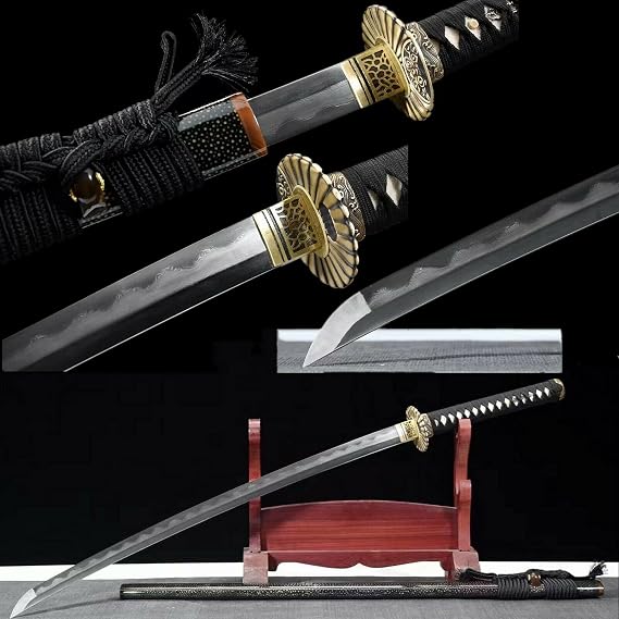 Top Hand Grind Clay Tempered Folded Steel Japanese Samurai Fishskin Saya Sharp