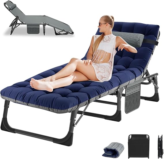 LILYPELLE Folding Chaise Lounge Chair with Pad, Patio Sun Tanning Chair