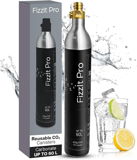 425g CO2 Cylinders, Carbonates Up to 60L, Refillable Soda Makers, Fits Most Screw-Type Compatible Models, Efficient Carbonation for Water & Beverages, Compact & Cost-Effective (Pack of 1)