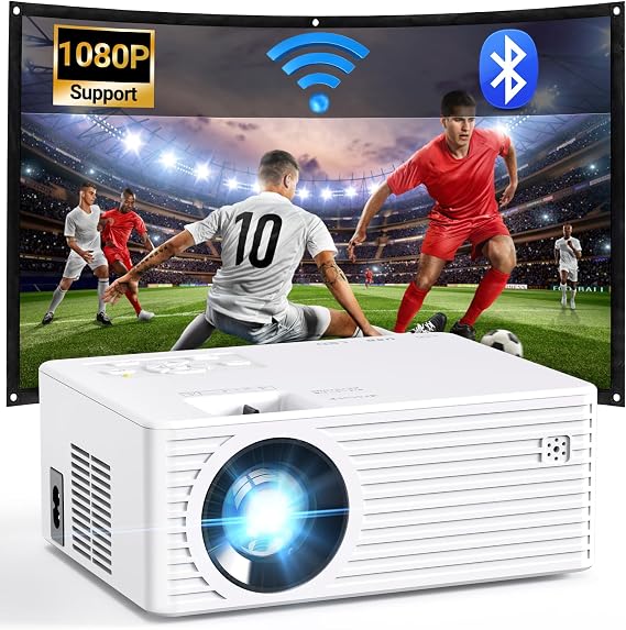 Mini Projector with 5G WiFi and Bluetooth, 1080P Supported Outdoor Projector, Portable Movie Projector Compatible with TV Stick, iOS, Android, PS5, HDMI, USB