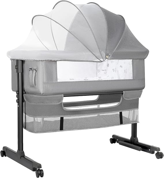 Baby Bassinets Bedside Sleeper, 3 in 1 Baby Bassinet, Adjustable Easy Folding Portable Bed, with Mosquito Nets, Large Storage Bag, Comfortable Mattresses, for Infant/Baby/Newborn (Gray)