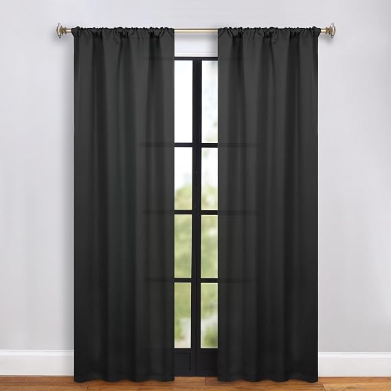 SUPERIOR Blackout Curtains, Room Darkening, Bedroom, Drapes, Kitchen, Living Room Window Accents, Sun Blocking, Thermal, 2 Pack, Solid Blackout Curtains, Set of 2, 36" x 84", Black