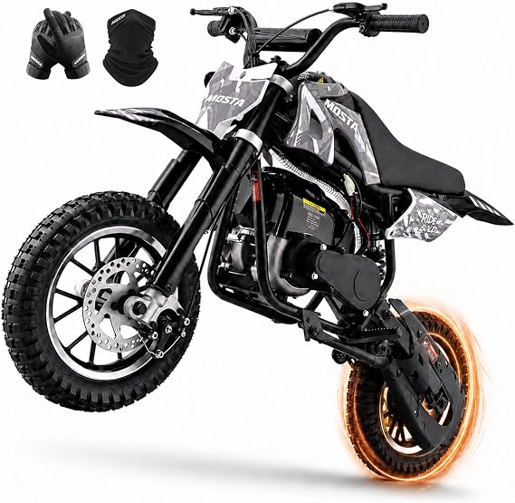 MOSTA Mini Bike, Gas Dirt Bike, 4 Stroke Gas Powered Mini Dirt Bike, Off-Road Motorcycle, Max 20Mph, Disc Brakes, EPA Approved, for Ages 6-13 (Black)