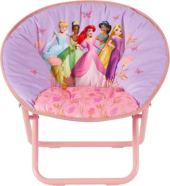 Disney Princess Toddler Saucer Chair,19 Folding Kids Chair, Ages 3+, Portable & Lightweight, Cozy Padded Seat for Playroom, Bedroom