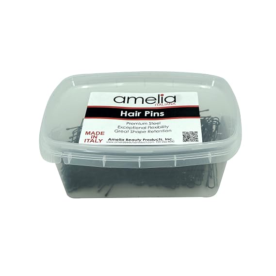 Amelia Beauty Products 300 Gram Large Hair Pin Brown| Hair Styling Accessories Hair Pins | Premium Steel Hair Pins - Brown in Clear Container Made in Italy