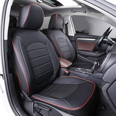 Luxury Leather seat Covers for C30 2007-2013 5-seat Second Row has handrails Full Set FrontRear Cushion Airbag Compatible, Black-red Edge