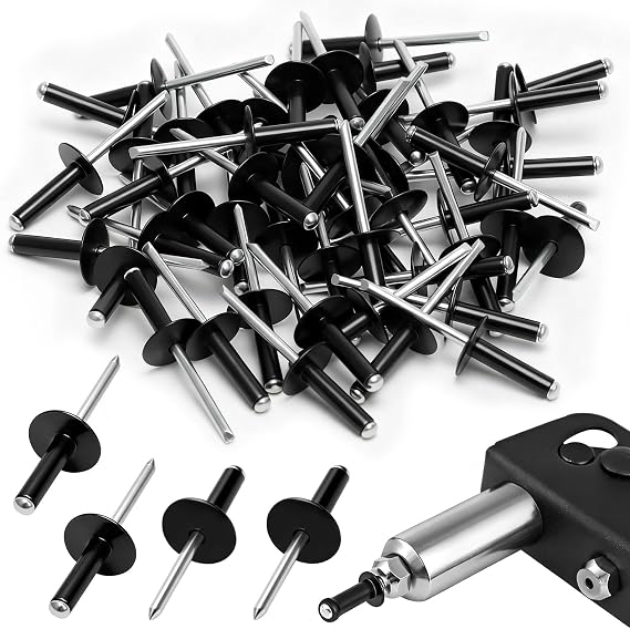 50 PCS Black Large Flange Pop Rivets 4.8mm x 20mm, Aluminium Blind Rivets, Heavy Duty Rivets for Metal, Plastic, Automotive Repairs, Roofing & DIY