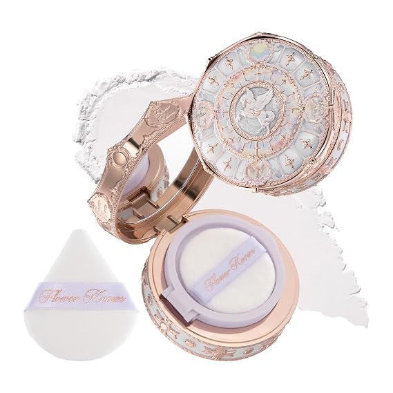 Flower Knows Knight Unicorn Cloud Loose Setting Powder, Talc-Free | Fine-Milled Pore-Blurring Powder, Up to 24H Oil Control, Built-in Mirror Case, 2 Puffs, 0.28 Oz (01 Translucent Fair)
