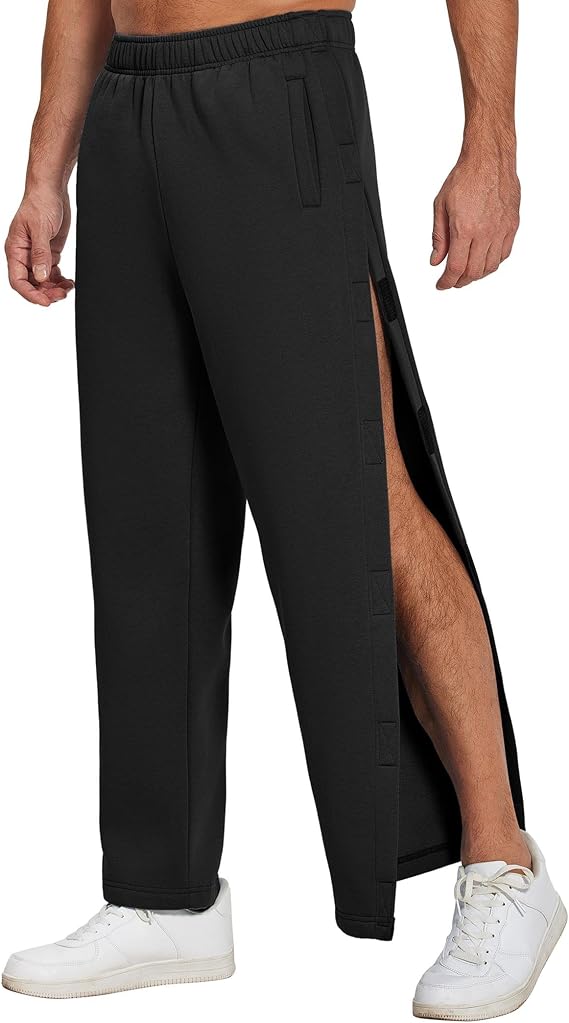 Deyeek Men's Fleece Tear Away Pants Side Hook and Loop for Post Surgery