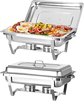 Chafing Dish Buffet Set, 9QT Chafing Dishes for Buffet with Full Size Food Pan, Lid Holder, Stainless Steel Chafers for Catering, Parties, Events (2 Pack)