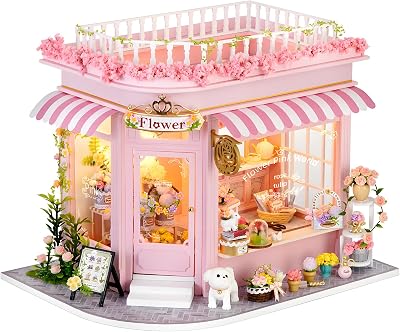 Spilay Dollhouse DIY Miniature Wooden Furniture Kit,Mini Handmade Doll House Model with Dust Cover & Music Box,1:24 Scale Creative Woodcrafts for Adult Friend Lover Birthday Gift AC-001