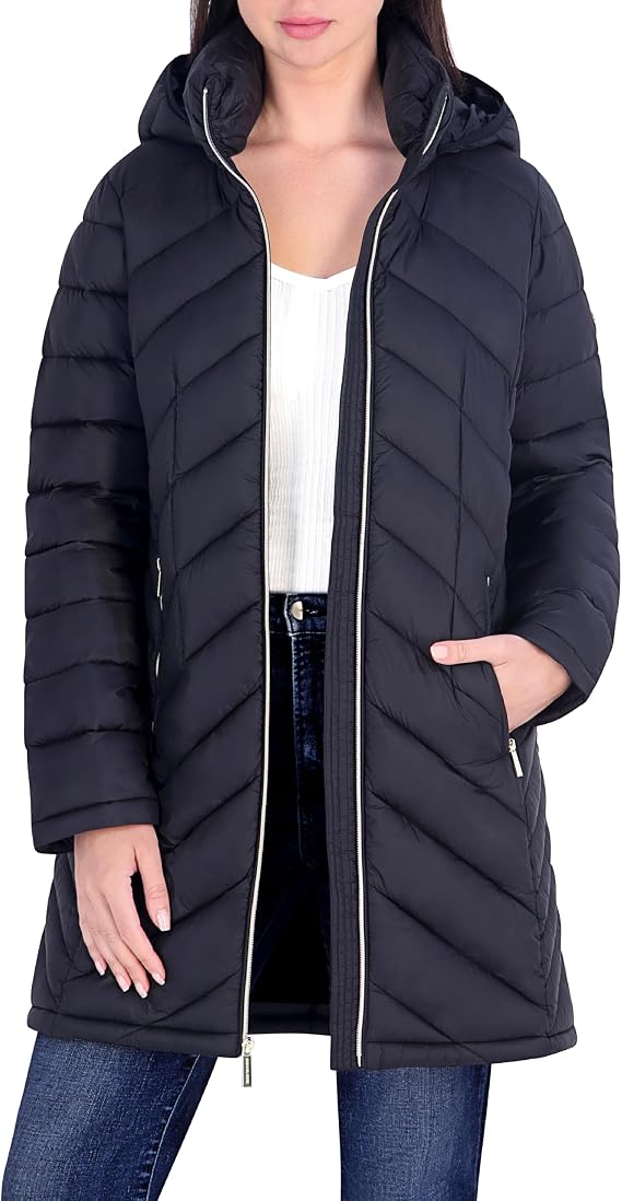 Michael Kors Women's Long Lightweight Packable Puffer Jacket With Hood