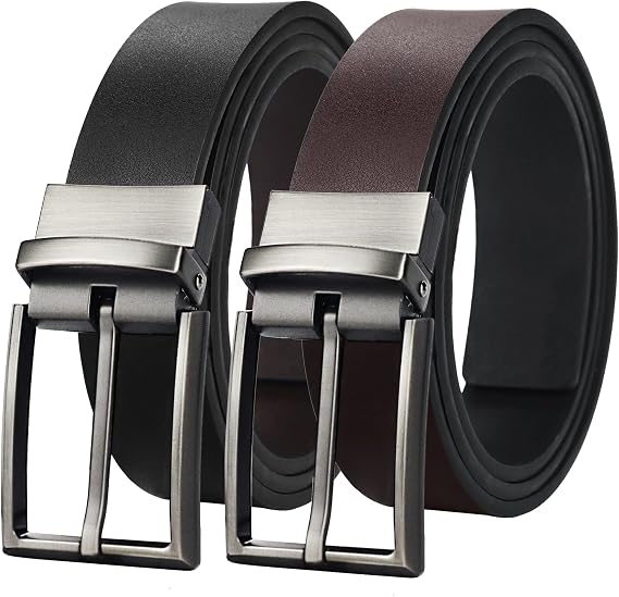 maikun Mens Reversible Belt, Black Leather Belt, One Reverse for 2 Sides | 37''Long, for Waist Size 27-30''