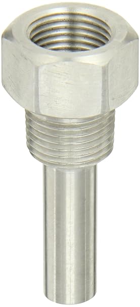 PIC Gauges TW-ST02-22S2 304 SS Standard Thermowell for Industrial Bimetal Thermometers, Stepped Style, 2-1/2" Stem Length, 1/2" NPT x 1/2" NPT, 0.260" Bore Diameter