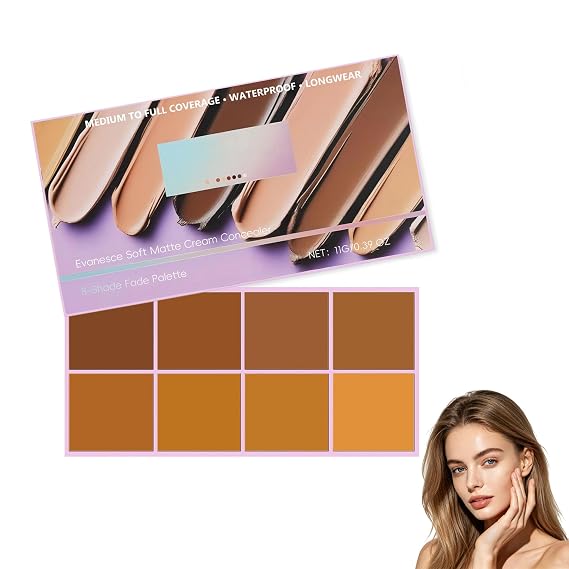 Soft Matte Cream Concealer Palette, 8 Colors Waterproof Face Contour | Full Coverage Color Correcting Makeup, Long-Lasting Lightweight Moisturizing Cream for Dark Circles Blemish Cover (Dark)