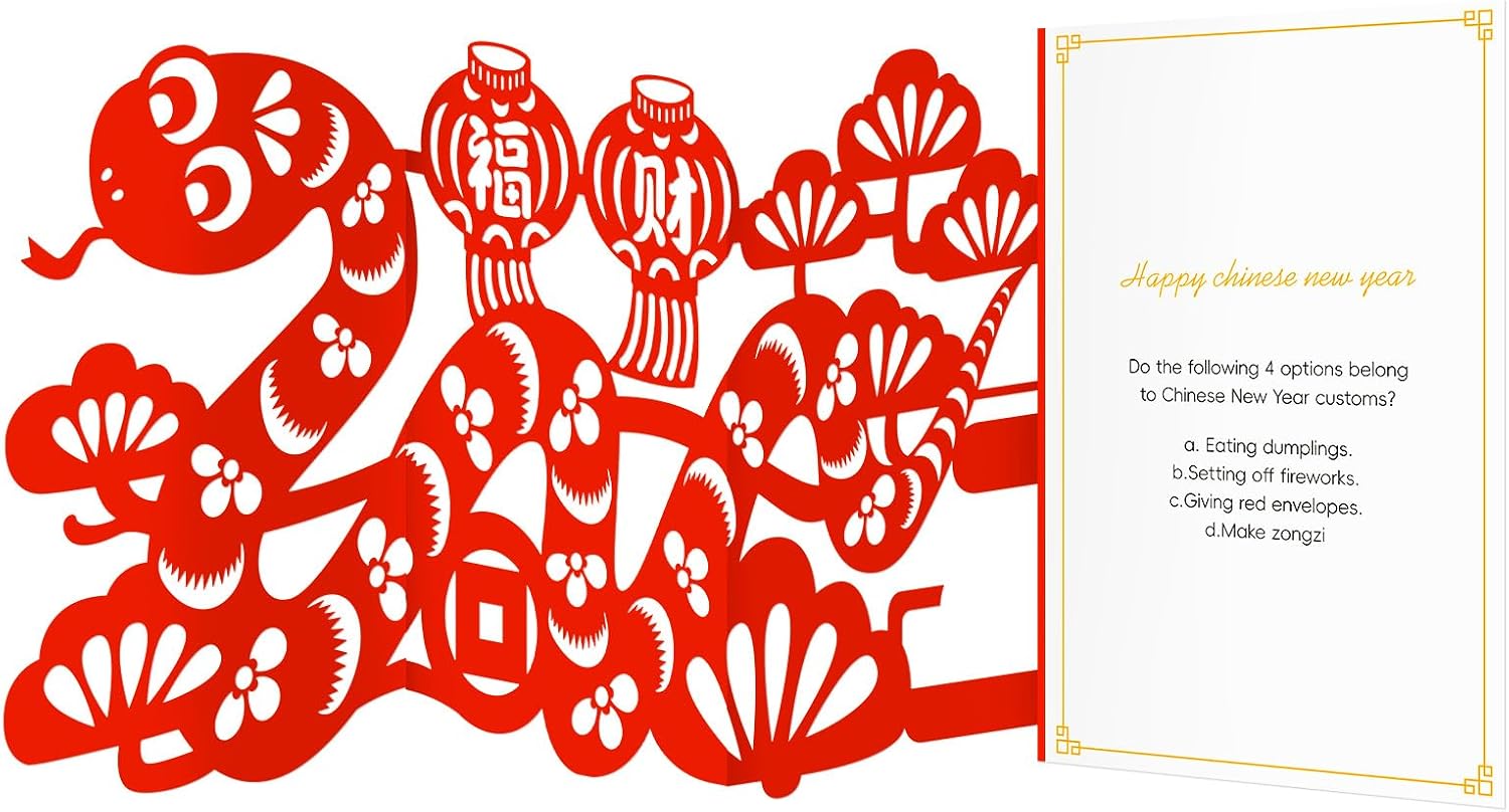 D24TIME Happy Chinese New Year Cards-2025 Year of The Snake Cards Lunar New Year Greeting Cards Chinese New Year Card for Family Friends Snake Year Card Spring Festival Party Gifts Card with Envelope