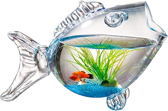 Glass Fish Bowl Small Fish Tank,Fish-Shaped Goldfish Tank Aquarium Tank Container