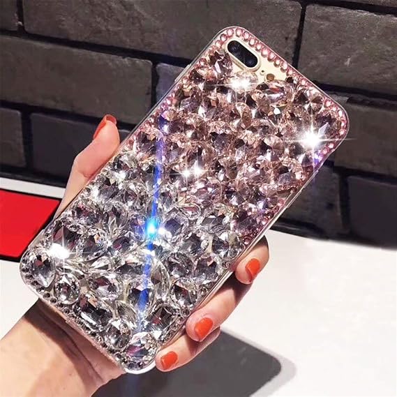 Case for Galaxy S6 Edge Plus,Luxury 3D Handmade Sparkle Stunning Stones Crystal Rhinestone Bling Full Diamond Gemstone Glitter Case for Samsung Galaxy S6 Edge Plus(C Pink/White)