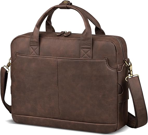 Bosidu Leather Briefcases for Men 15.6 Inch Laptop Briefcase Business Messenger Bag Retro Waterproof Computer Bag Perfect Birthday Gifts For Husband, Brown