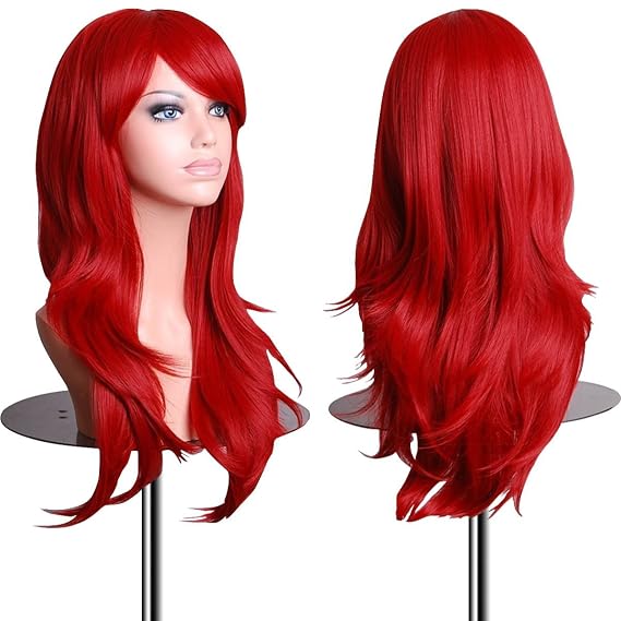 EmaxDesign Wigs 28 inch Wavy Curly Cosplay Wig With Wig Cap and Comb (Red)