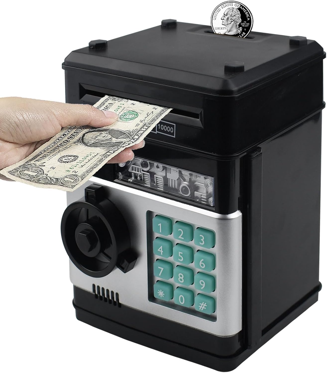 HUSAN Electronic Money Bank, Electronic Password Piggy Bank Mini ATM Cash Coin Money Box for Kids, Best Birthday Toy for Children, Boys & Girls Black