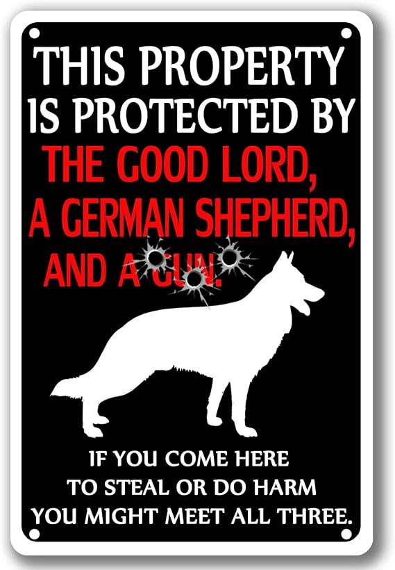 Beware Of Dog Metal Sign Funny Warning Signs For Property Is Protected By German Shepherds Tin Sign Beware Of Dogs Signs For Fence Decorations Outdoor German Shepherd Owner Gifts 8x12 Inches
