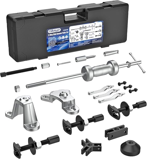 CARVALAX 12-Way Slide Hammer Puller Set | Auto Repair Kit for Hub, Bearing, Gear & Axle Extractor, Dent Removal, Heavy Duty 23-Piece w/Case