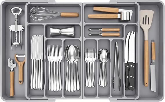Lifewit Extra Large Cutlery Drawer Organsier, Extendable Tray, 13 Sections